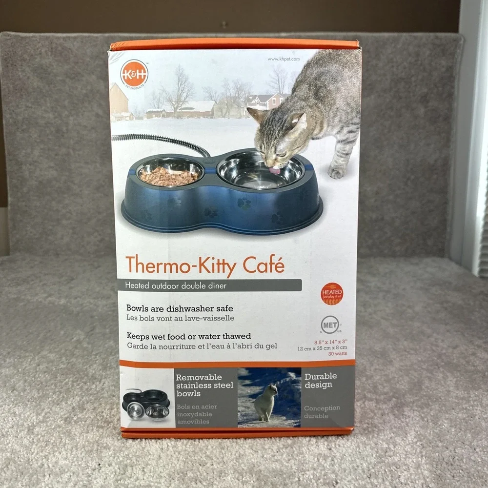 K&H Pet Products Thermo-Kitty Café Outdoor Heated Cat Food and Water Bowls